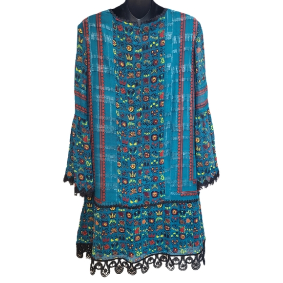 ANNA SUI BOHEMIAN BELL SLEEVE DESIGNER DRESS - Picture 3 of 5